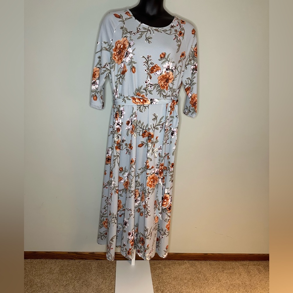 SHEIN curve 4X dress. Blueish green with green and brown flowers.